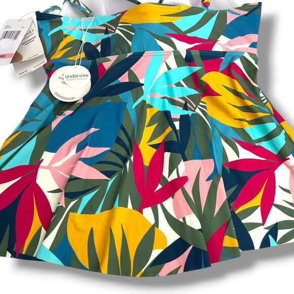 NEW Contours Coco Reef Tankini Top SZ 16 Bra Size 40C Olive Green Blue Tropical - Picture 11 of 12